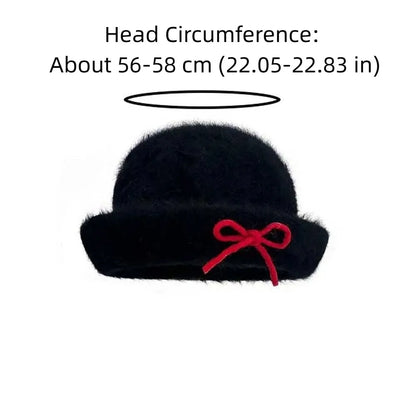 Vintage Japanese Woolen Bow Dome Bucket Hat