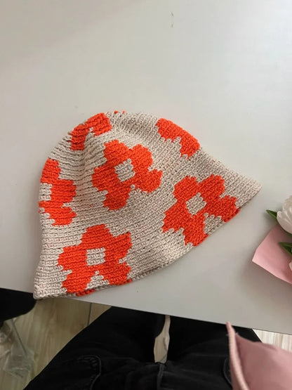 Korean Flower Cotton Crochet Sun Bucket Hat