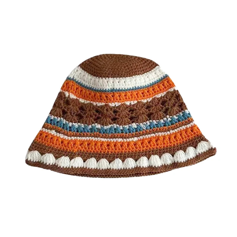 Handmade Striped Breathable Knit Bucket Hat