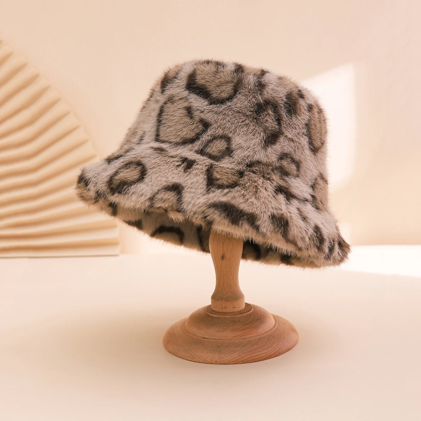 Leopard Plush Earflap Bucket Hat
