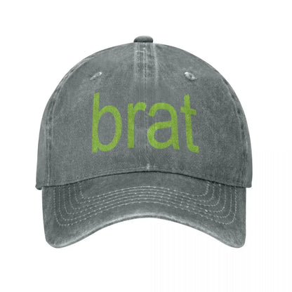 Brat Green Distressed Denim Baseball Cap
