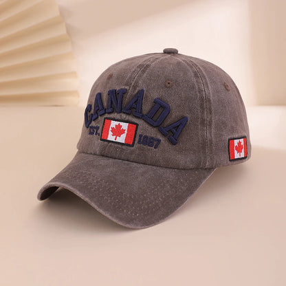 Retro Washed Maple Leaf Embroidered Baseball Cap