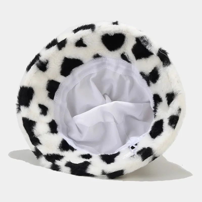 Women’s Heart Print Faux Fur Bucket Hat