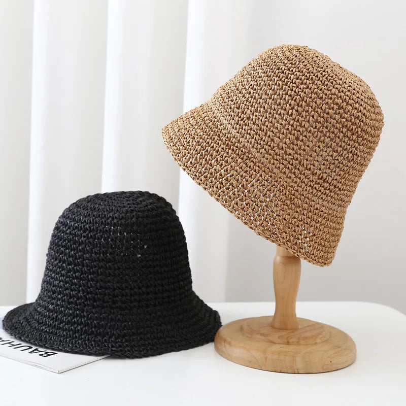 Handmade Crochet Straw Summer Bucket Hat