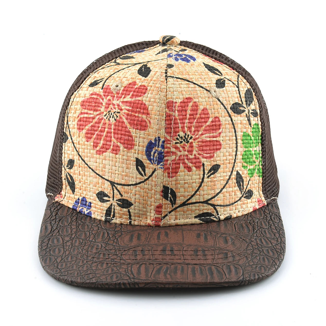 Straw Floral Flat Bill Baseball Cap