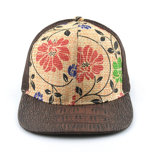 Straw Floral Flat Bill Baseball Cap