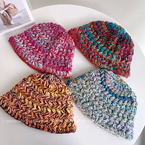 Dopamine Color Coarse Wool Knitted Winter Bucket Hat