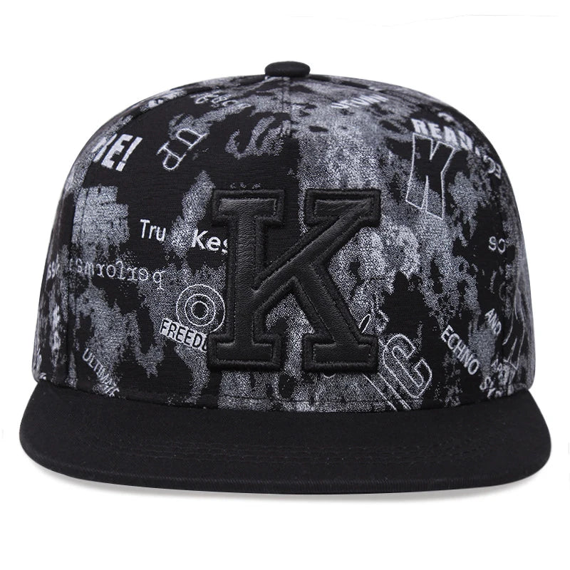 Unisex Letter K 3D Embroidery Flat Brim Hip Hop Baseball Cap