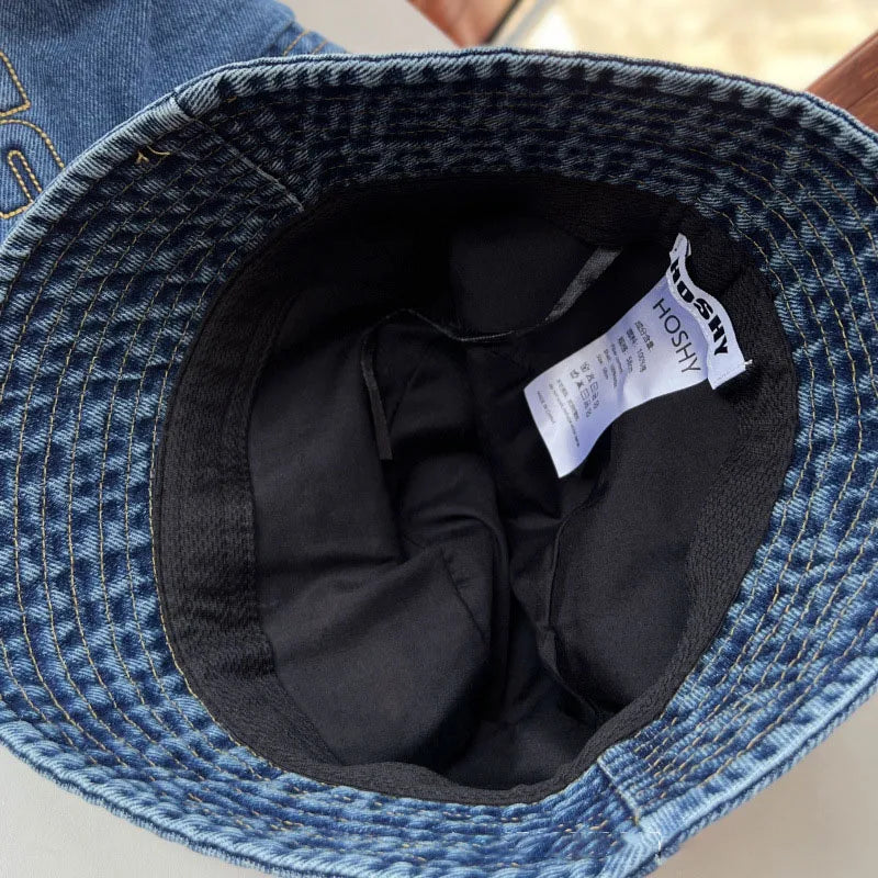 Fashion Letter Denim Reversible Bucket Hat