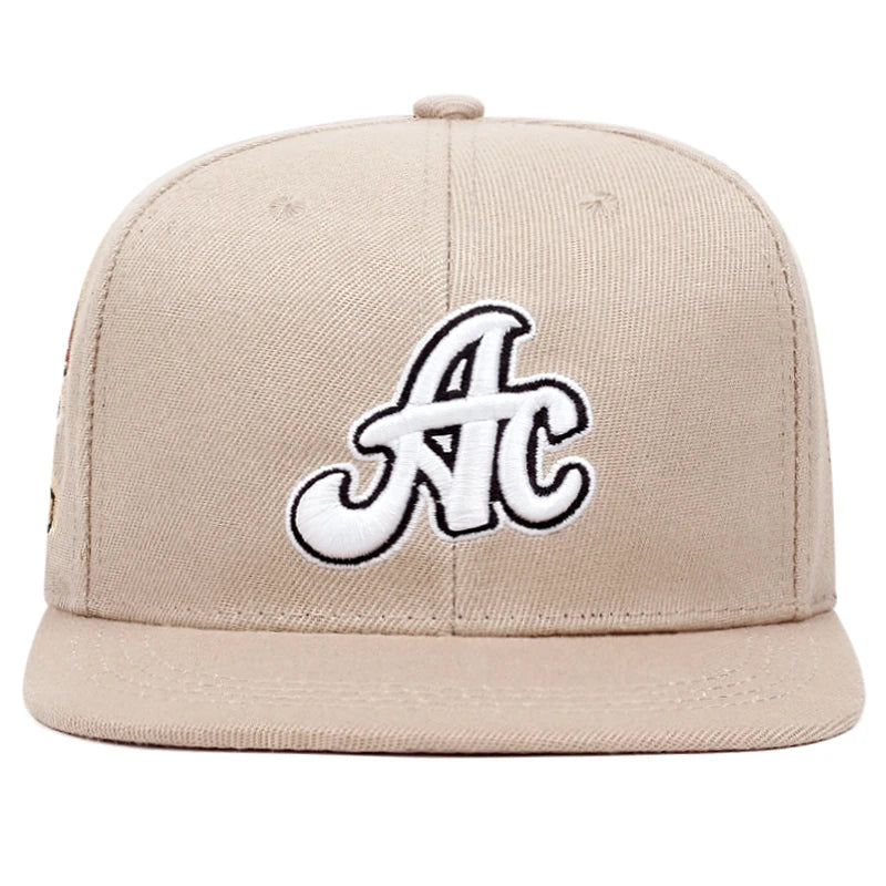 AC Side Embroidered Flat Brim Snapback Cap