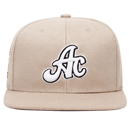 AC Side Embroidered Flat Brim Snapback Cap