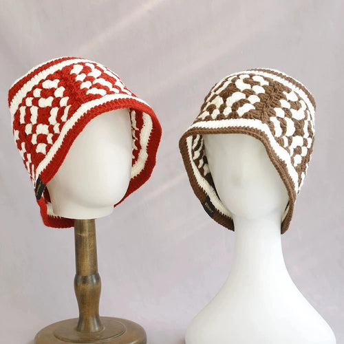Ethnic Crochet Hollow Two Tone Bucket Hat