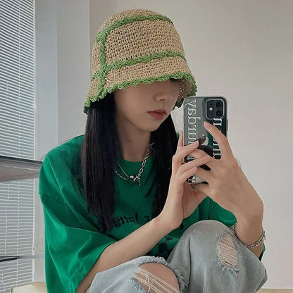 Spring Autumn Handmade Crochet Lattice Women Bucket Hat