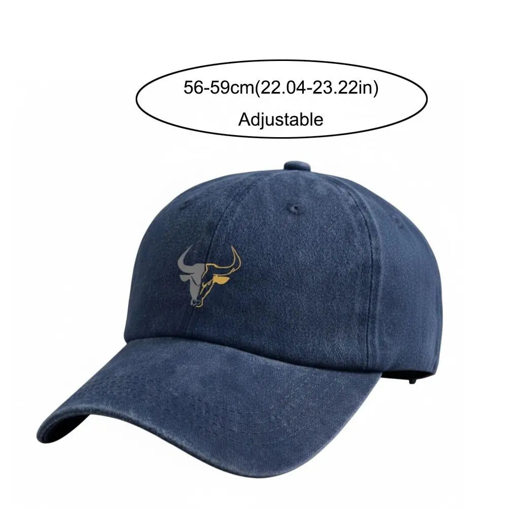 Washed Cotton Bull Head Printed Baseball Cap