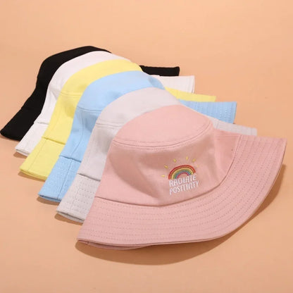 New Unisex Foldable Embroidered Bucket Hat Rainbow Print