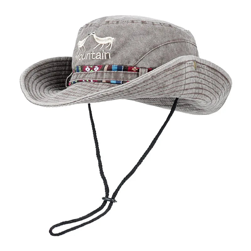 Letter Embroidered Retro Summer Panama Bucket Hat