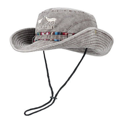 Letter Embroidered Retro Summer Panama Bucket Hat