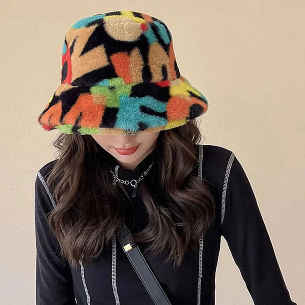 Winter Fluffy Fur Thickened Windproof Warm Bucket Hat Women Men