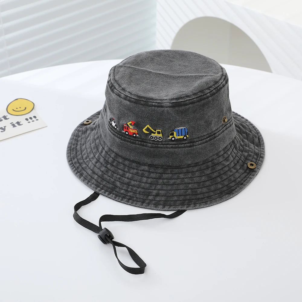 Cute Car Embroidered Kids Denim Bucket Hat