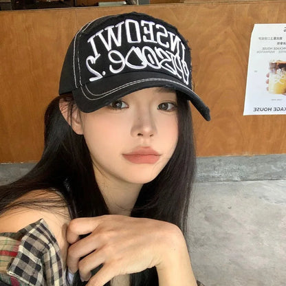 Wide Brim Letter Embroidered Baseball Cap