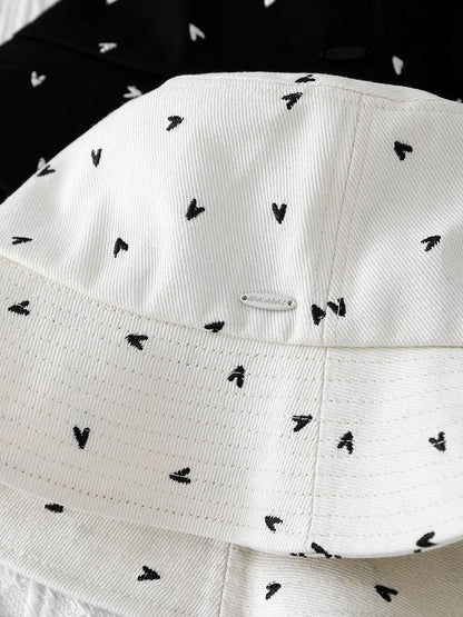 Heart Pattern Foldable Spring Autumn Bucket Hat for Women