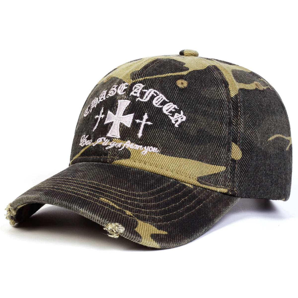 Unisex Cross Embroidery Pierced Baseball Caps