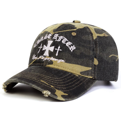 Unisex Cross Embroidery Pierced Baseball Caps