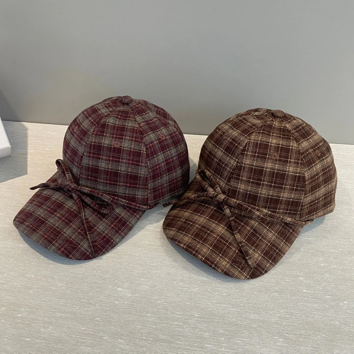 Woolen Check Bow Baseball Cap