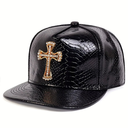 Cross Label Python Patterned Leather Baseball Hat