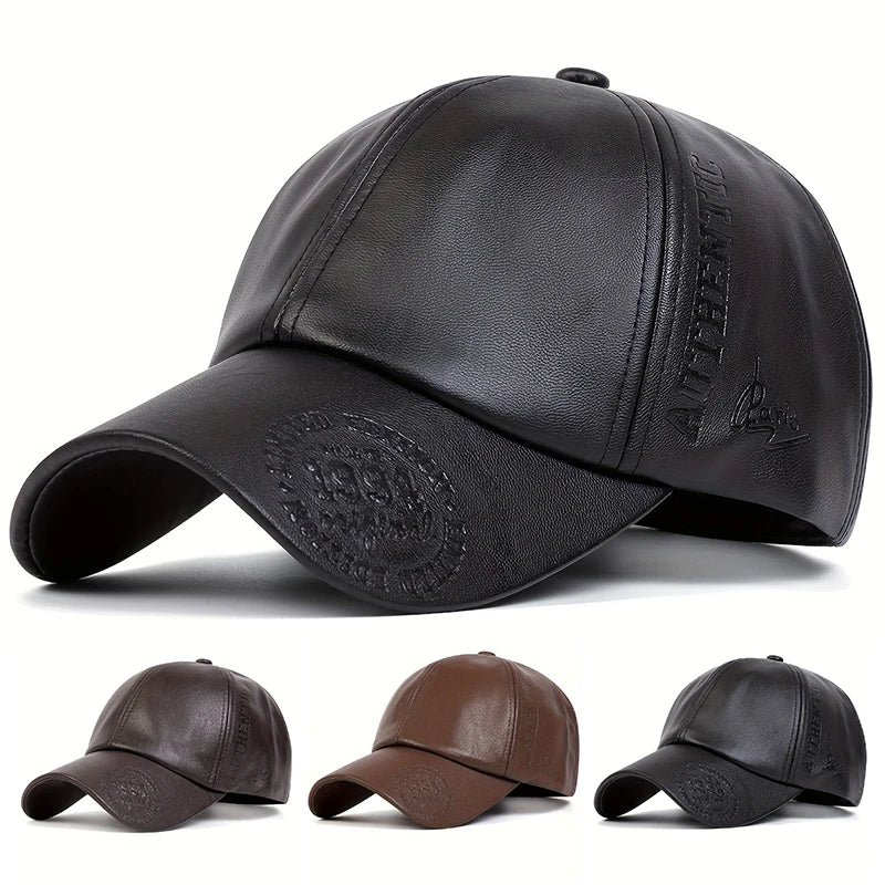 Vintage Cowhide Leather Military Baseball Cap