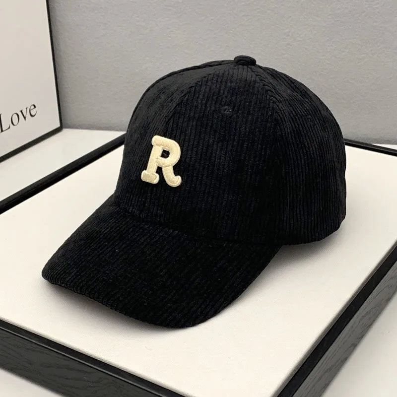 Fashion Corduroy Baseball Cap Ladies Letter R Snapback Hat