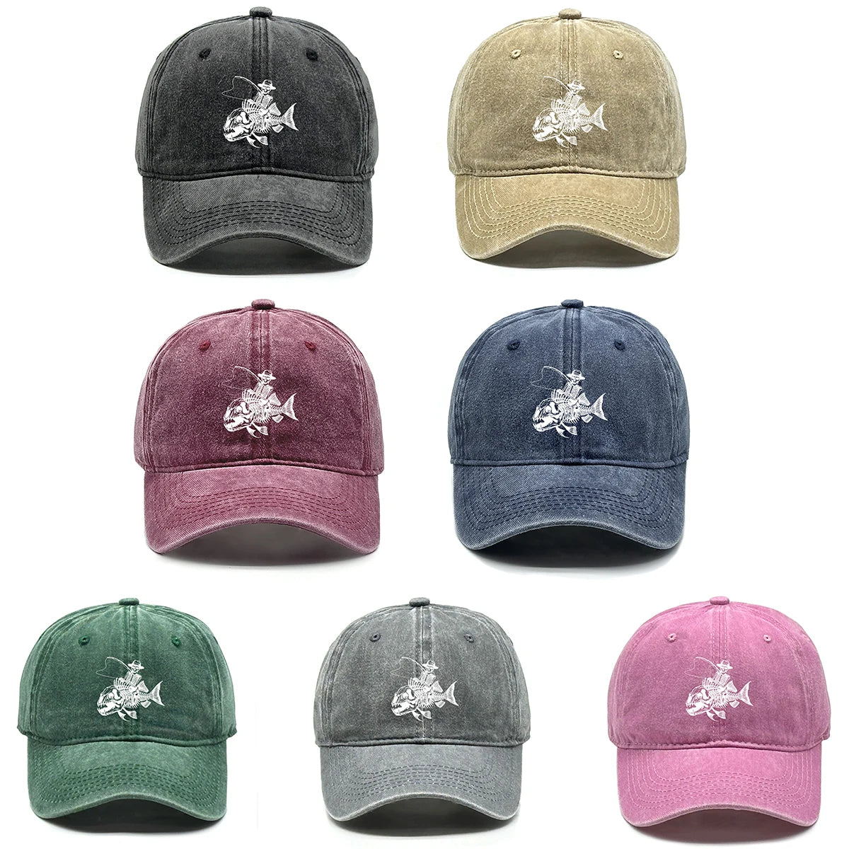 Fishing Skulls Washed Cotton Snapback Caps