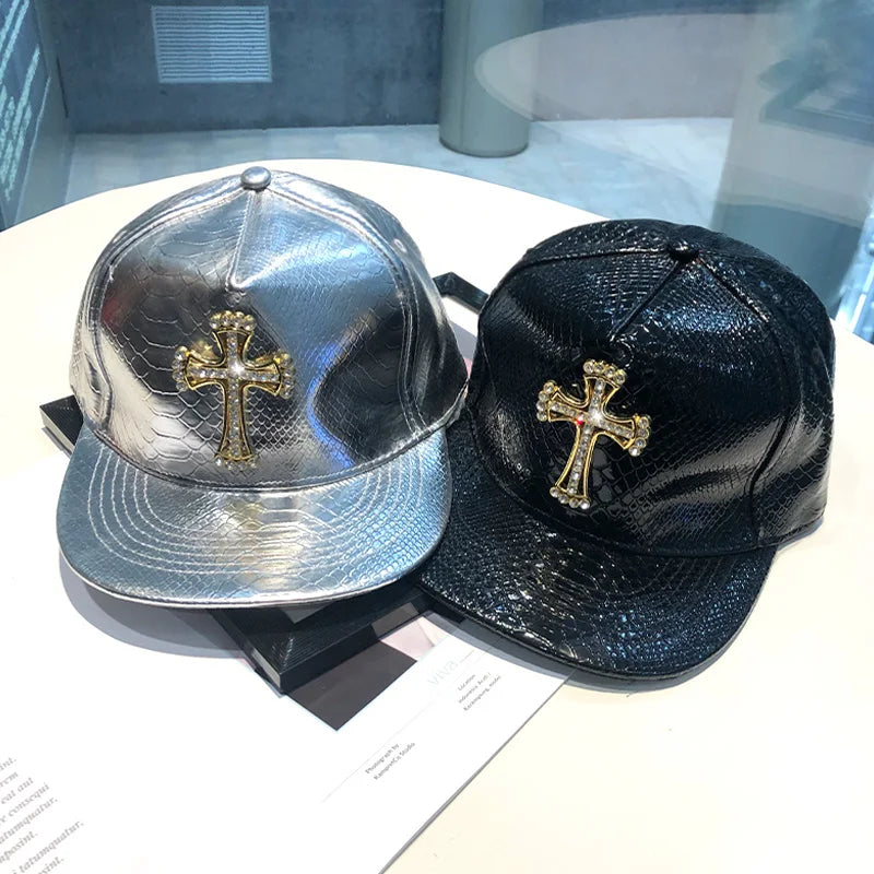 Leather Street Style Flat Brim Hip Hop Cap