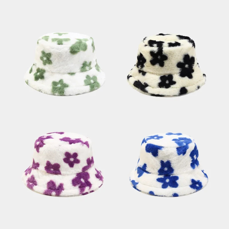 Women’s Floral Faux Fur Winter Bucket Hat