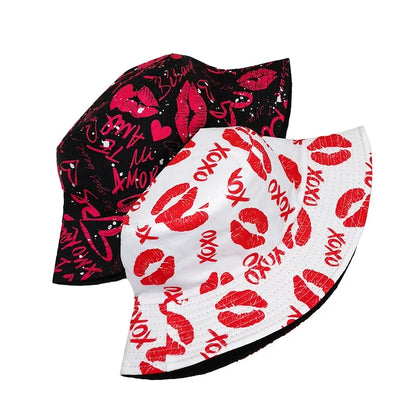 Unisex Red Lips Graffiti Reversible Bucket Hat