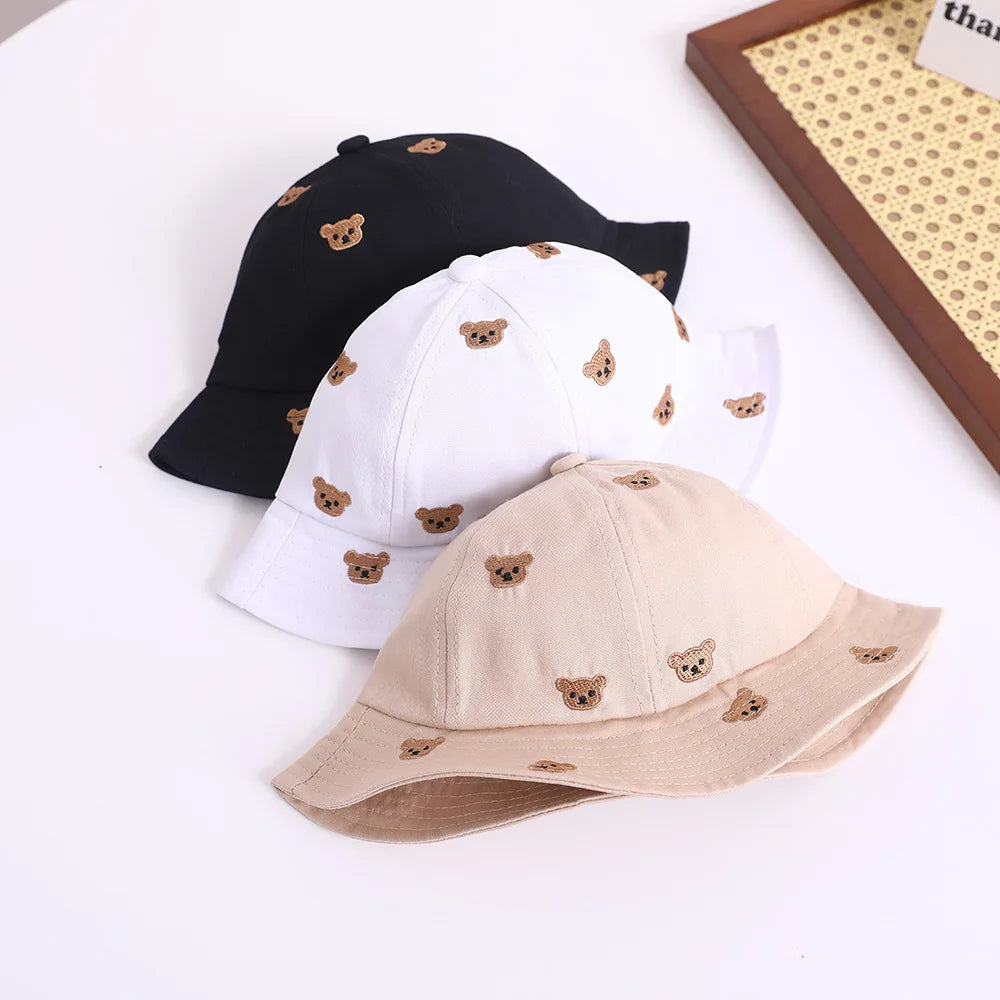 Kids Embroidered Bear Sun Bucket Hat