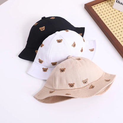Kids Embroidered Bear Sun Bucket Hat