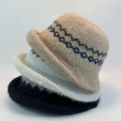 Jacquard Knitted Brimmed Winter Bucket Hat