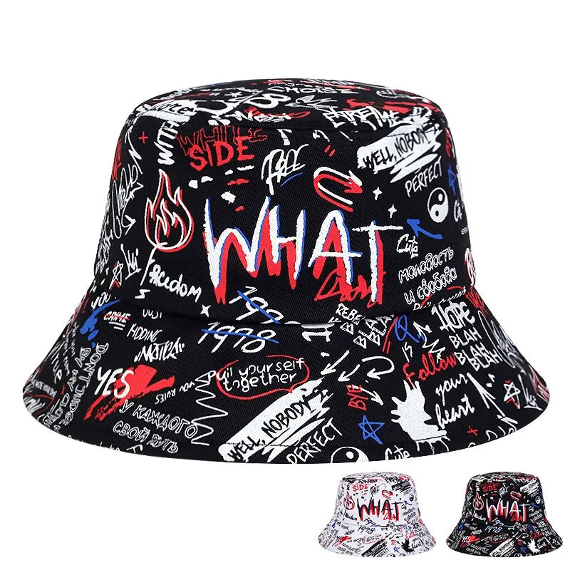 Letter WHAT Printed Personality Bucket Hat