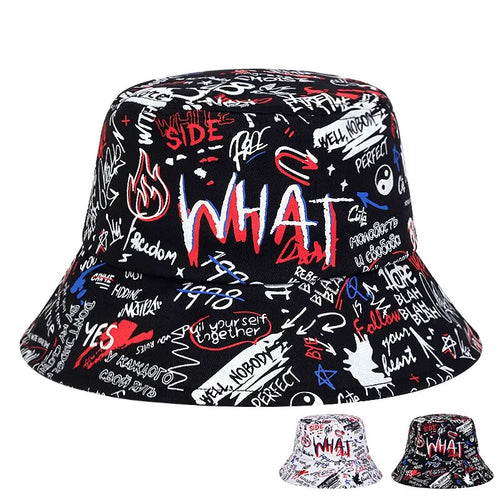Letter WHAT Printed Personality Bucket Hat