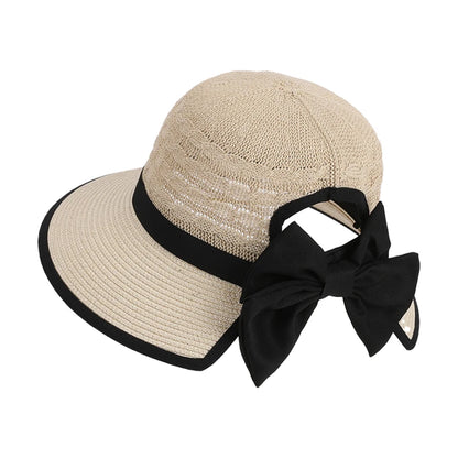 Bow-Tied Ponytail Straw Hat
