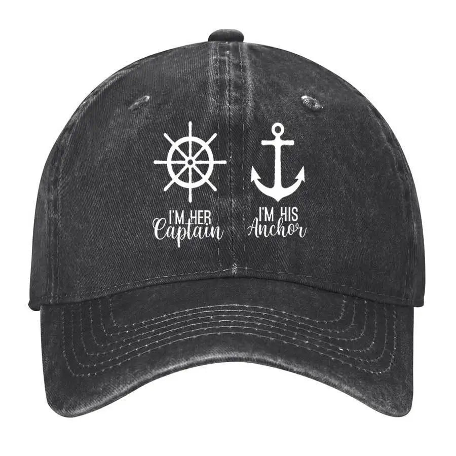 Couple Nautical Captain Anchor Washed Cotton Baseball Cap