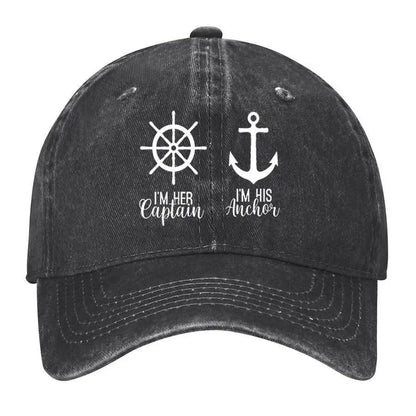 Couple Nautical Captain Anchor Washed Cotton Baseball Cap