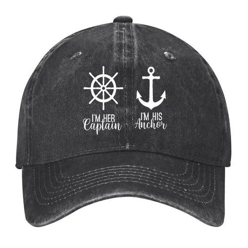 Couple Nautical Captain Anchor Washed Cotton Baseball Cap