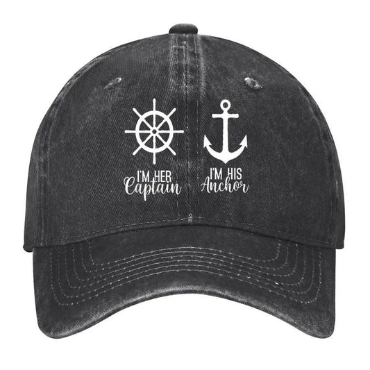 Couple Nautical Captain Anchor Washed Cotton Baseball Cap