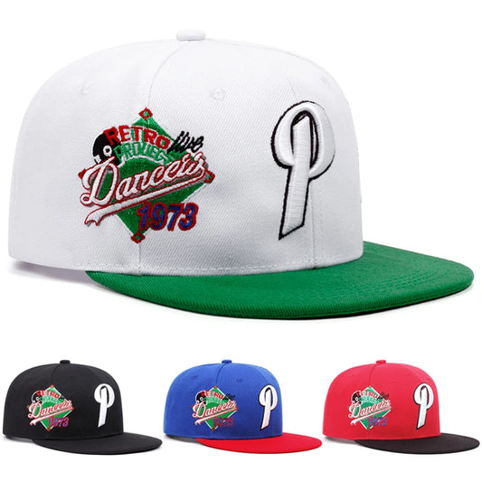 1973 P Letter Embroidery Flat Brim Hip Hop Cap