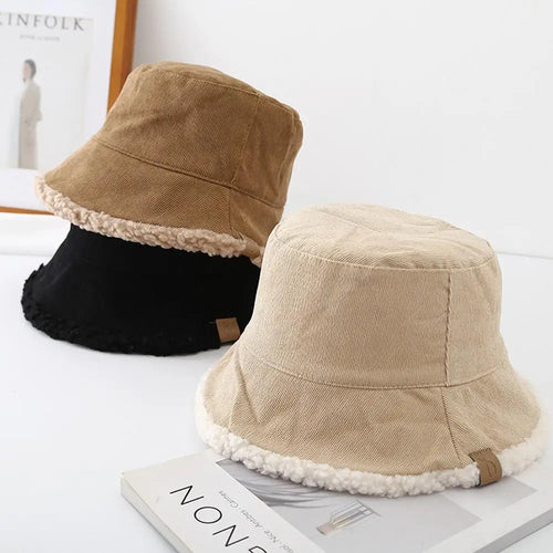 Trendy Lambswool Corduroy Winter Bucket Hat