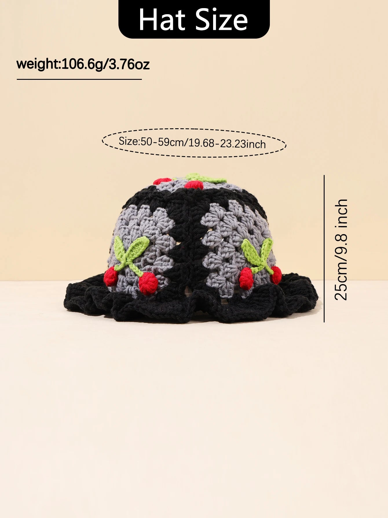 Retro Cherry Handmade Crochet Winter Bucket Hat