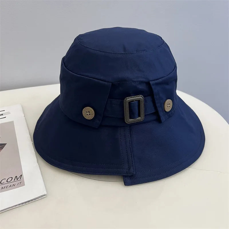 Designer Belt Buckle Bucket Hat Women Japanese Style Beach Sun Hat Sunscreen