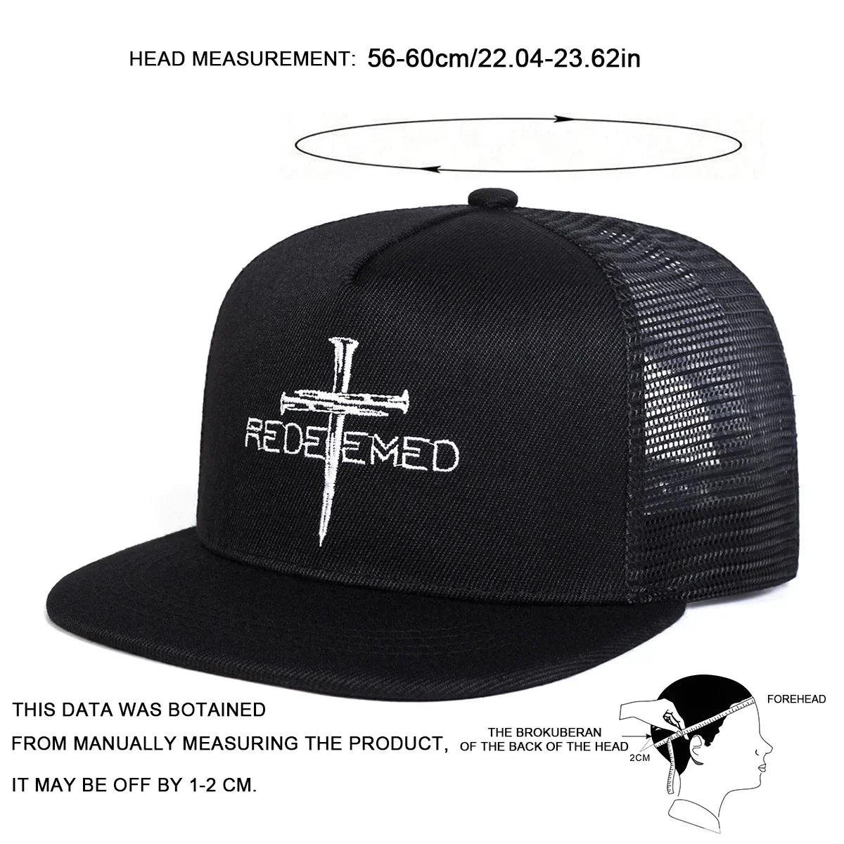 Redeemed Cross Embroidered Mesh Hip Hop Snapback Cap